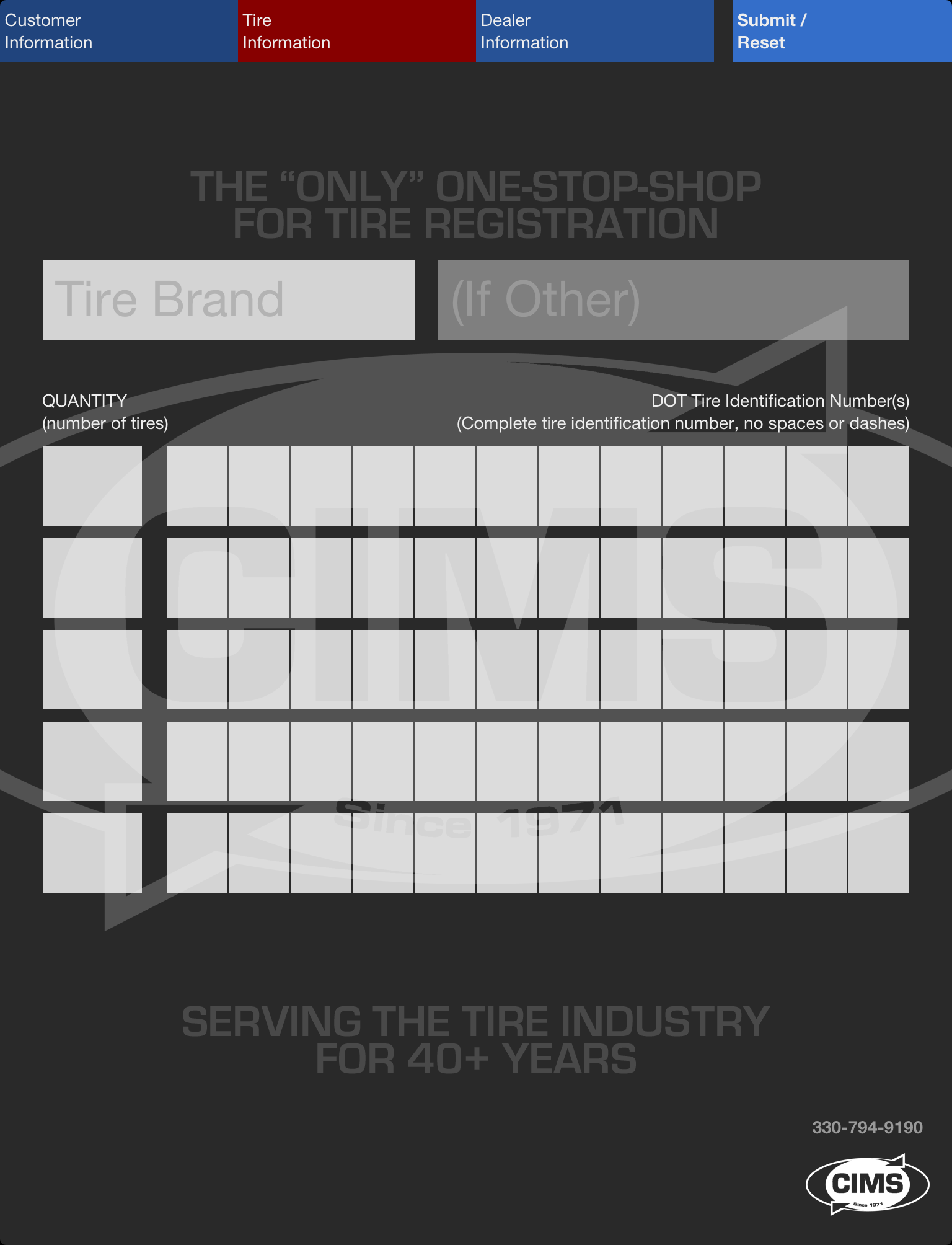 CIMS Tire Registration App