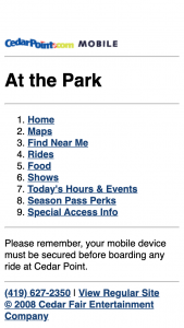 Cedar Point Mobile Site at the park