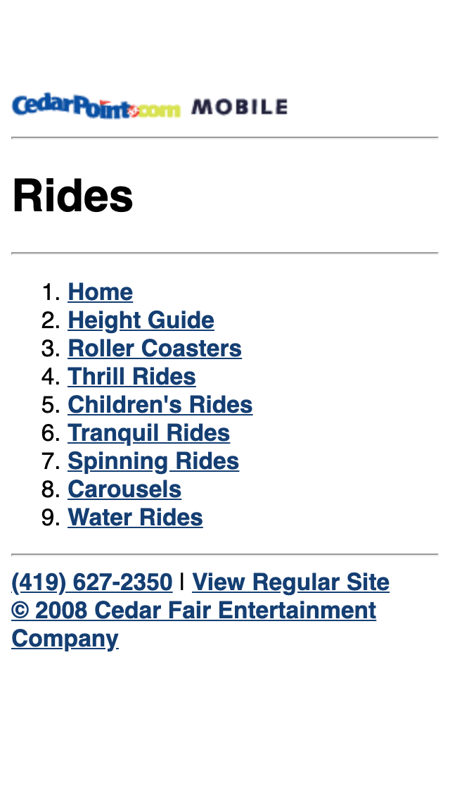 Cedar Point Mobile Site rides