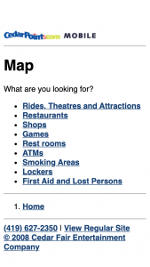 Cedar Point Mobile Site map search