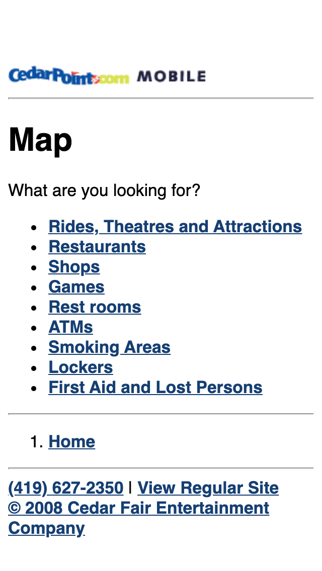 Cedar Point Mobile Site map search