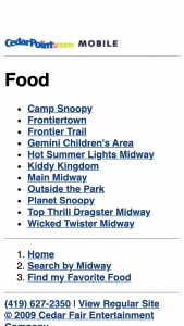Cedar Point Mobile Site food locations