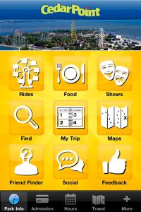 Cedar Point MyPark home screen