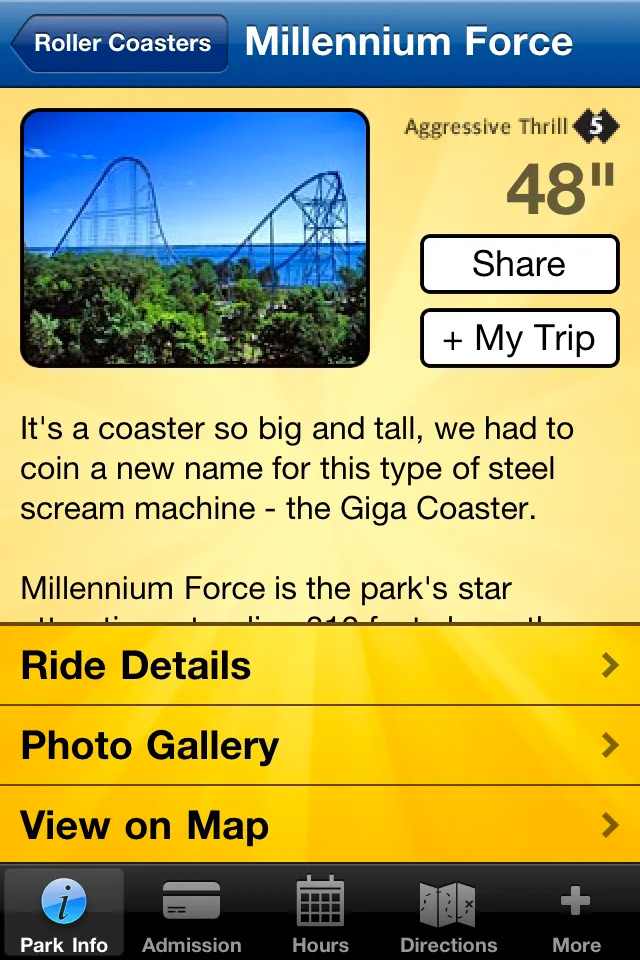 Cedar Point MyPark ride details